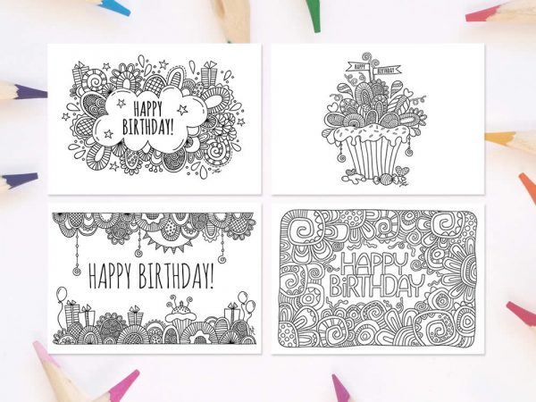 Set of 4 Birthday Colouring Pages