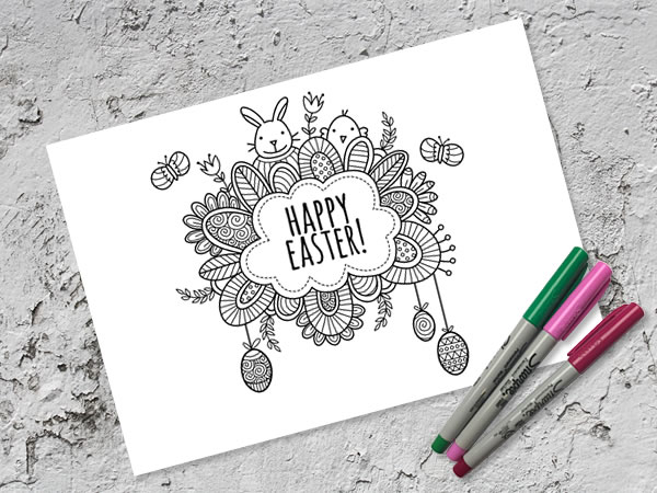 DIY Happy Easter Colouring Page