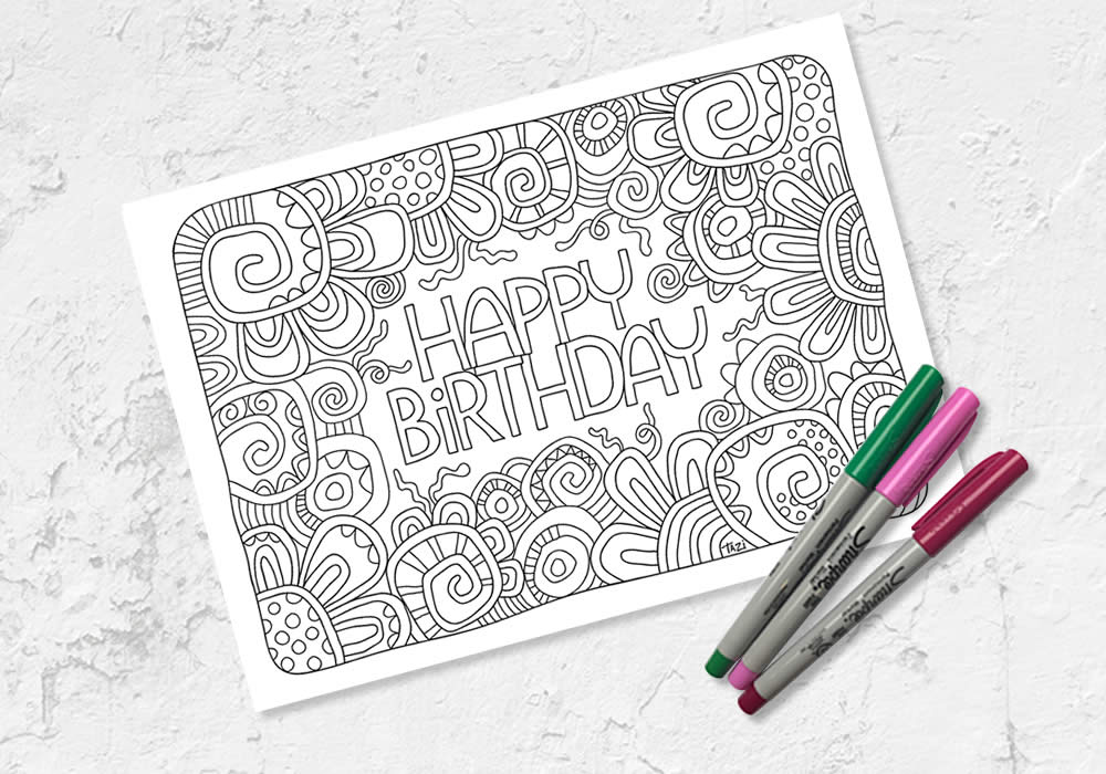 Happy birthday colouring printable by Tazi