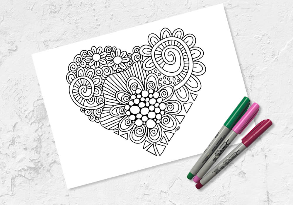 Heart colouring printables by Tazi