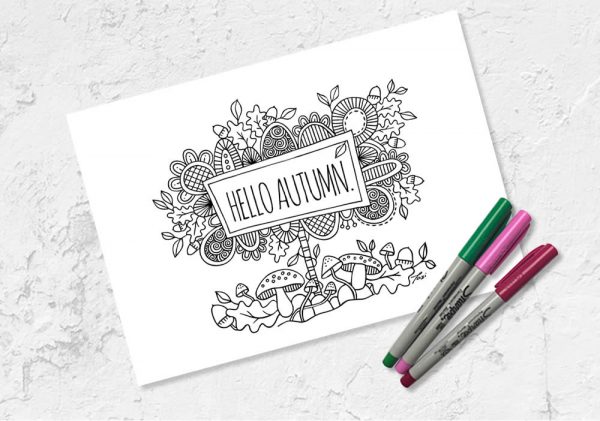 Hello Autumn Colouring Page | Tazi Graphics & Printables