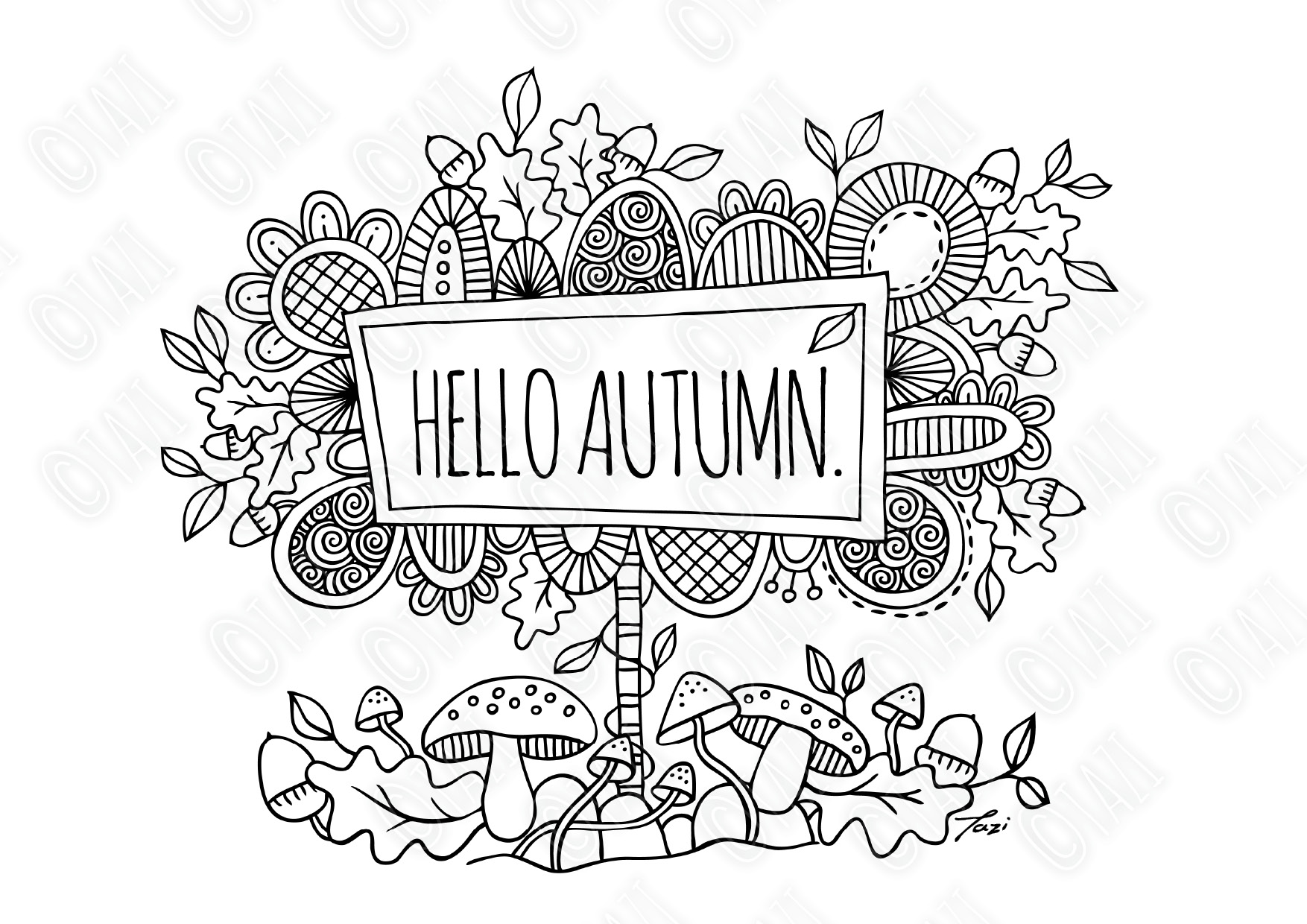 Hello Autumn Colouring Page | Tazi Graphics & Printables