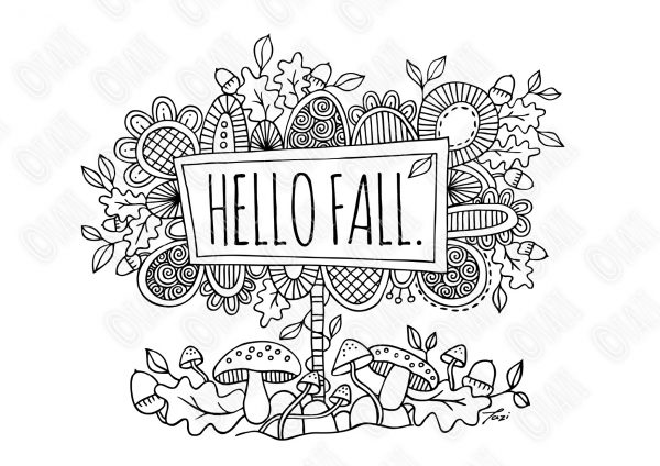 Hello Fall Colouring Page | Tazi Graphics & Printables