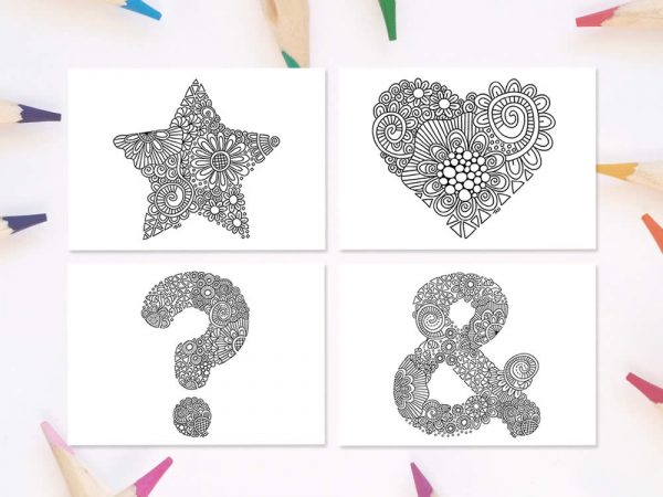 Set of 4 Doodle Shapes Colouring Pages