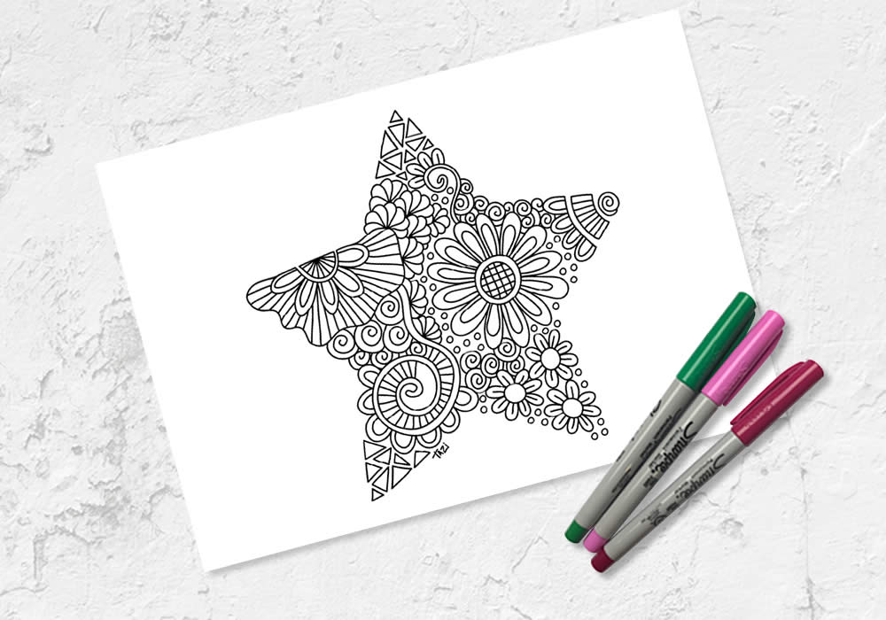 Star colouring printables by Tazi