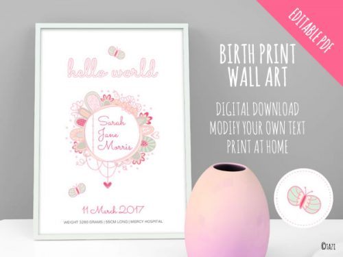 DIY Invitations Birth Print Hello World