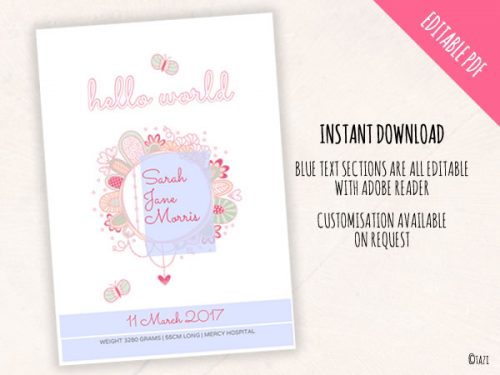 DIY Invitations Birth Print Hello World Edit