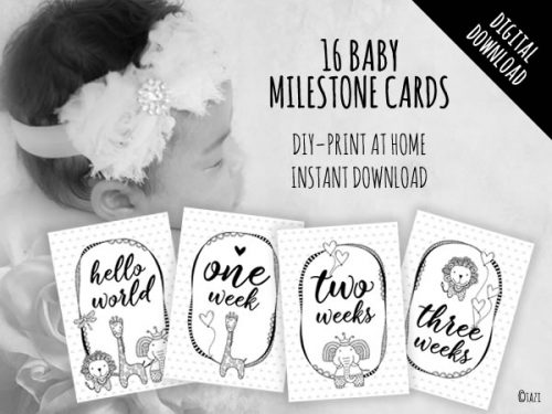 Baby Milestone Cards B&W Animals