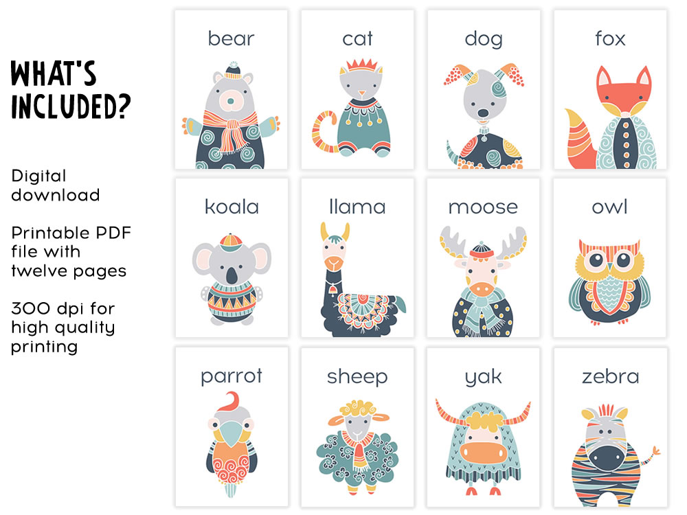 Early Learning Animal Cards | Tazi Graphics & Printables
