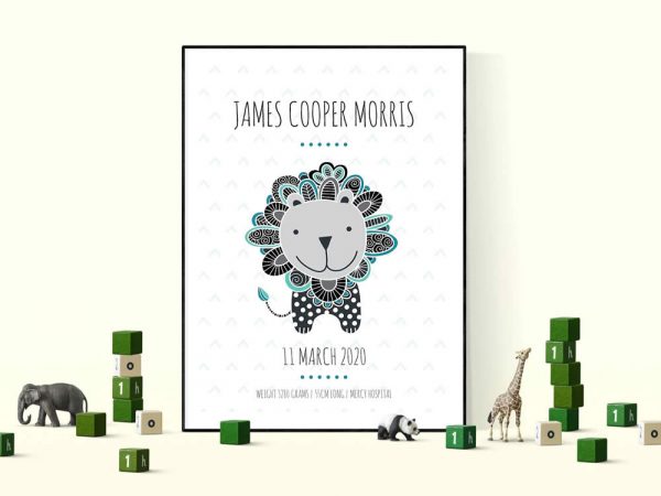 DIY birth-print-lion-green