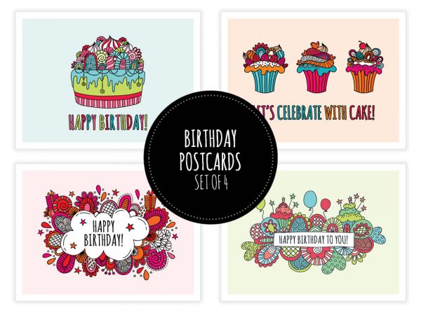 Set of Bright Birthday Postcards | Digital Download