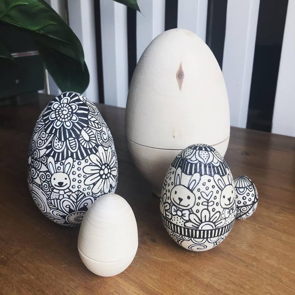 Easter egg blanks with doodle art by Tazi