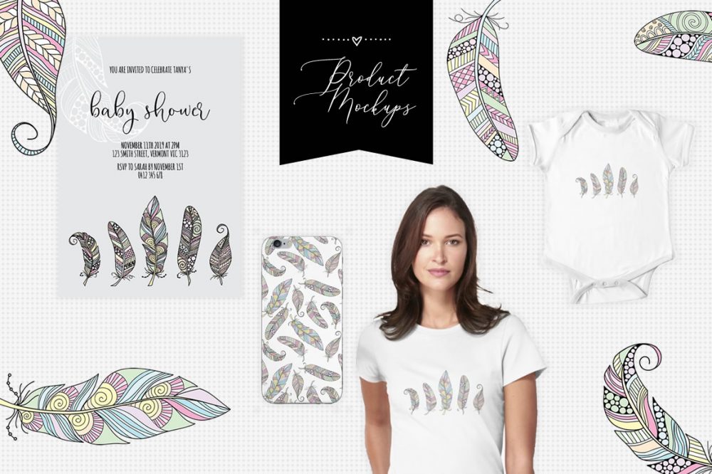 Tazi feathers mockup