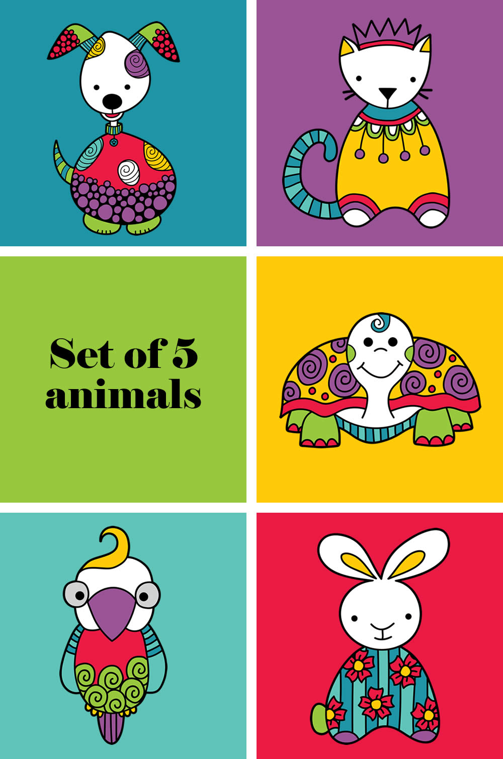 Set of 5 Pet Animals Clip Art | Tazi Graphics & Printables